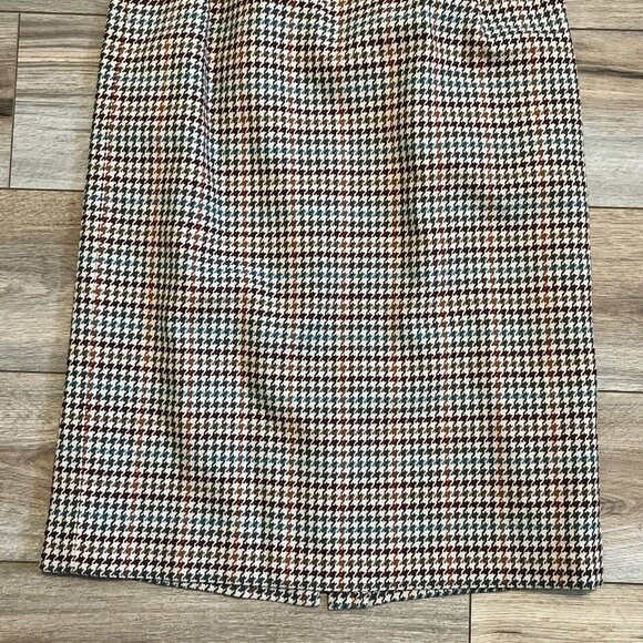 Pendleton Pencil Midi Skirt SZ 10 Tan Multi Houndstooth 100% Wool Vintage - Picture 3 of 11